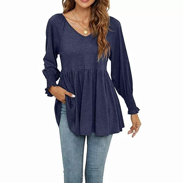 RUZU UG Langarmshirt Damen Pullover Gestricktes Shirt V-Ausschnitt Langarm- günstig online kaufen