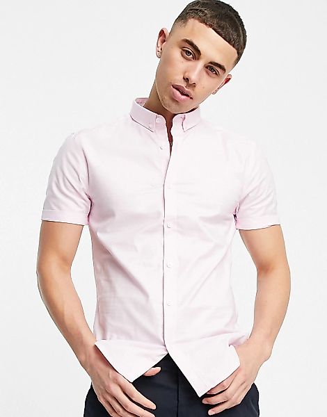 New Look – Kurzärmliges Muskel-Oxfordhemd in Rosa günstig online kaufen