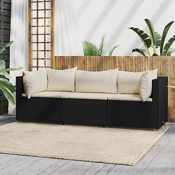 Vidaxl 3-tlg. Garten-lounge-set Mit Kissen Schwarz Poly Rattan günstig online kaufen