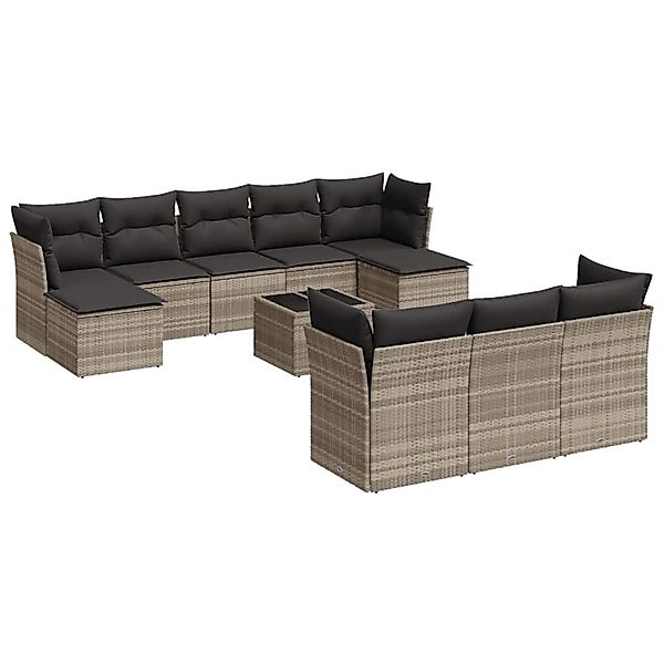 vidaXL 11-Tlg Garten-Sofagarnitur mit Kissen Hellgrau Poly Rattan 3250181 günstig online kaufen