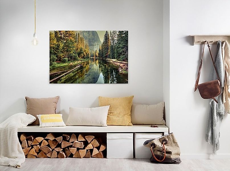 Bricoflor Leinwand Mit Landschaft Im Herbst Wandbild Mit Fluss Und Bergland günstig online kaufen