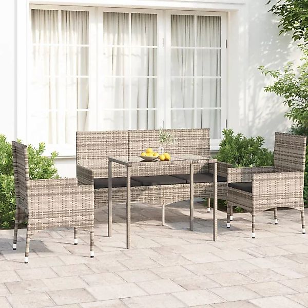 Vidaxl 4-tlg. Garten-lounge-set Mit Kissen Grau Poly Rattan günstig online kaufen