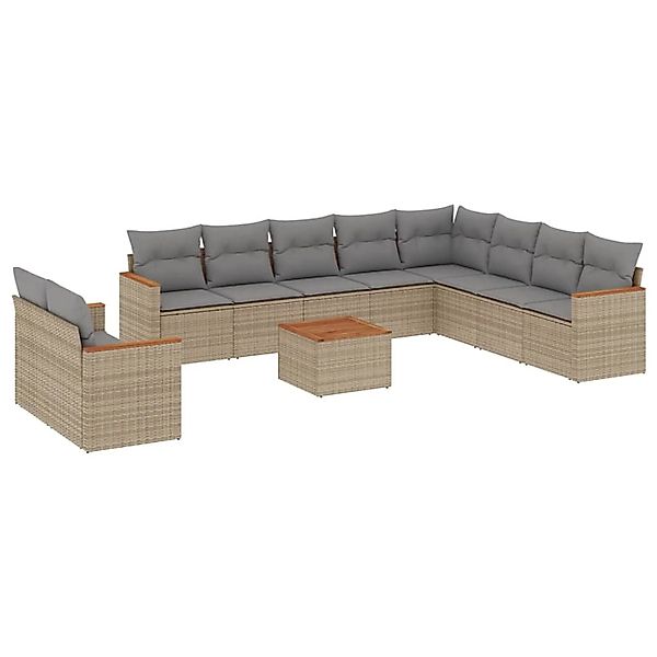 vidaXL 11-Tlg Garten-Sofagarnitur mit Kissen Beige Poly Rattan 3226122 günstig online kaufen