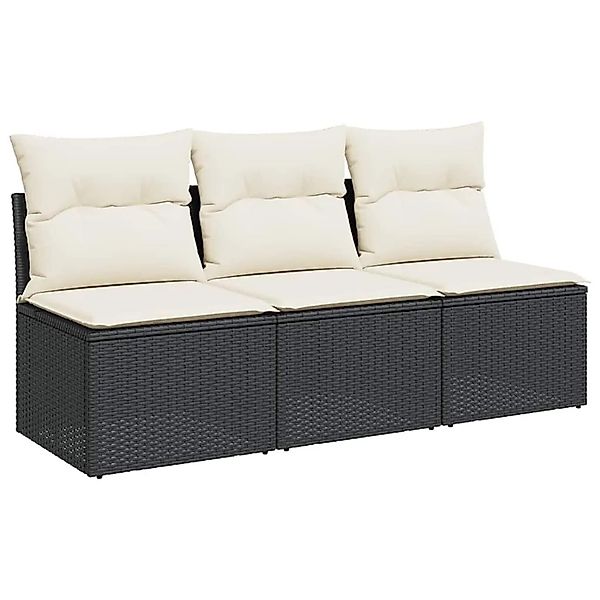 vidaXL Gartensofa mit Kissen 3-Sitzer Schwarz Poly Rattan 366015 günstig online kaufen