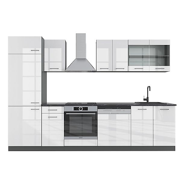 Vicco R-Line Küchenzeile Weiß Hochglanz/Anthrazit 300 cm AP Anthrazit günstig online kaufen