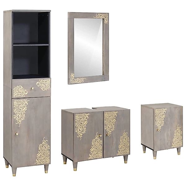 vidaXL Badezimmermöbel Set 4-Tlg Grau Massives Mangoholz 3310155 günstig online kaufen
