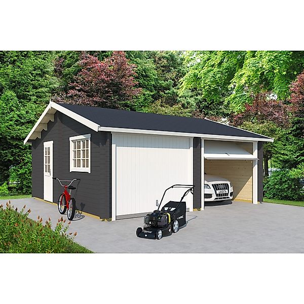 Lasita Maja Doppel-Holzgarage Falkland mit Schwingtor Carbongrau 575 x 575 günstig online kaufen