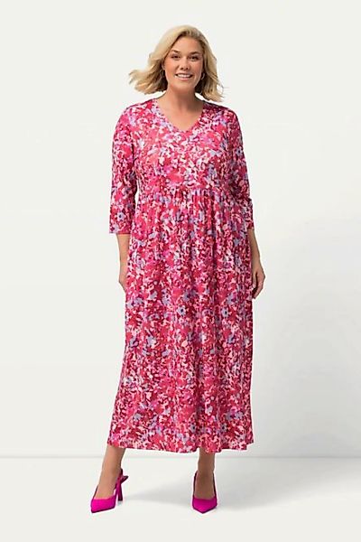 Ulla Popken Sommerkleid Jerseykleid A-Linie V-Ausschnitt 3/4-Arm günstig online kaufen