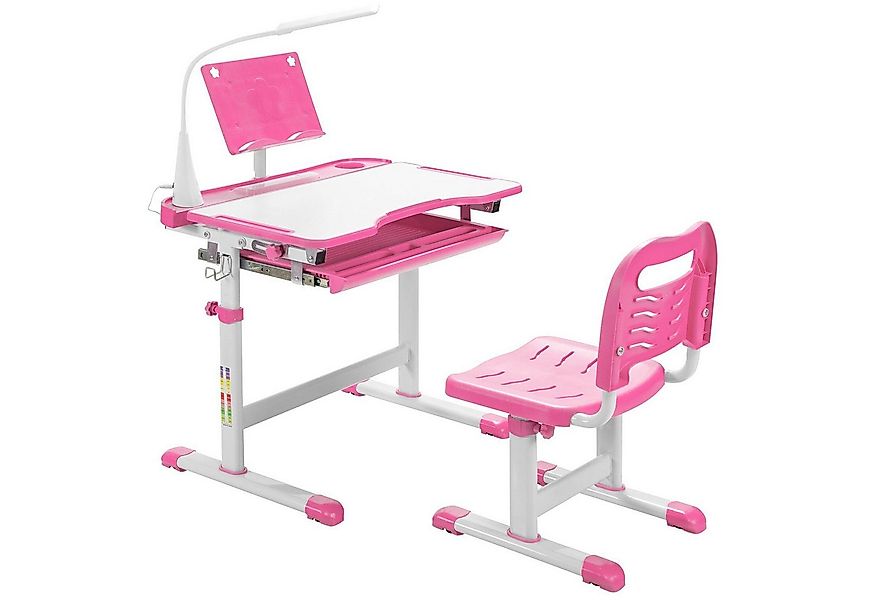 COSTWAY Kinderschreibtisch, mit Stuhl & Lampe, höhenverstellbar, mit Bücher günstig online kaufen