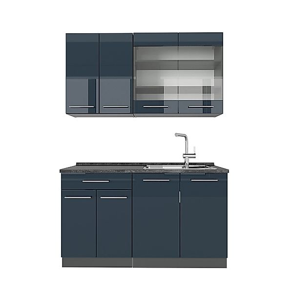 Vicco Fame-Line Singleküche Dunkelblau Hochglanz/Anthrazit 140 cm AP Anthra günstig online kaufen