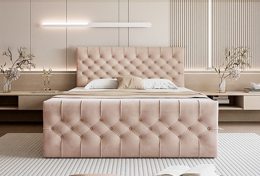 Goldstoff Boxspringbett TAURIEL mit 2x Bettkasten günstig online kaufen