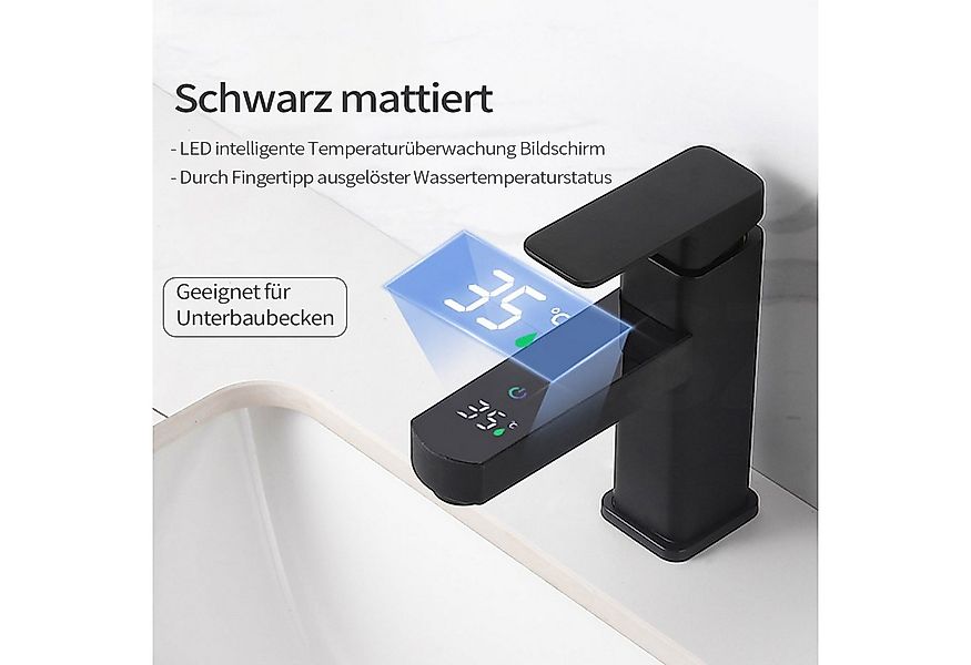 Refttenw Waschtischarmatur LED Wasserhahn Badarmatur Digitaler Temperaturan günstig online kaufen