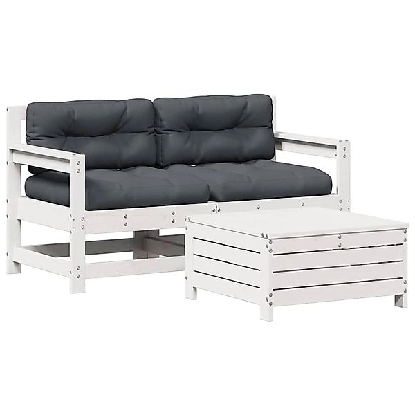vidaXL 3-Tlg Garten-Lounge-Set mit Kissen Weiß Massivholz Kiefer 3250765 günstig online kaufen