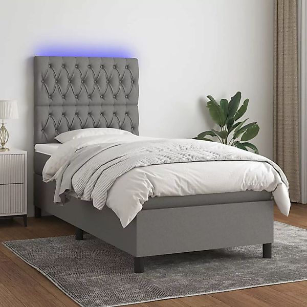 Vidaxl Boxspringbett Mit Matratze & Led Dunkelgrau 80x200 Cm Stoff günstig online kaufen