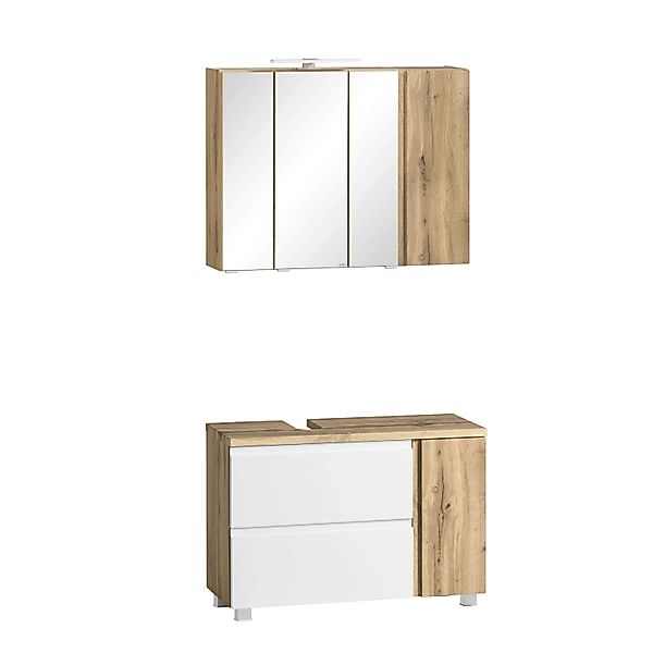 Held Möbel 2-tlg Unterbecken-Set Ancona 85 cm Mattweiß-Wotaneiche Ausschn., günstig online kaufen