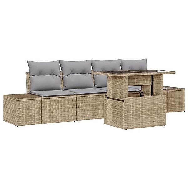 vidaXL Loungesofa Garten-Sofa-Set mit 5 Teilen und Kissen Beige Poly-Rattan günstig online kaufen