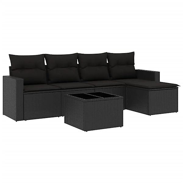 vidaXL 6-Tlg Garten-Sofagarnitur mit Kissen Schwarz Poly Rattan 3251232 günstig online kaufen