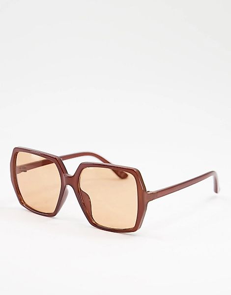 ASOS DESIGN – Oversize-Sonnenbrille im 70er-Stil in Braun mit farblich abge günstig online kaufen