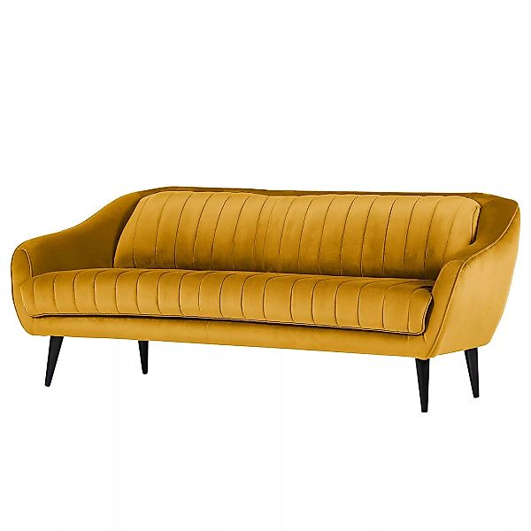 home24 Red Living Sofa Margon 3-Sitzer Goldgelb Samt 215x83x90 cm günstig online kaufen