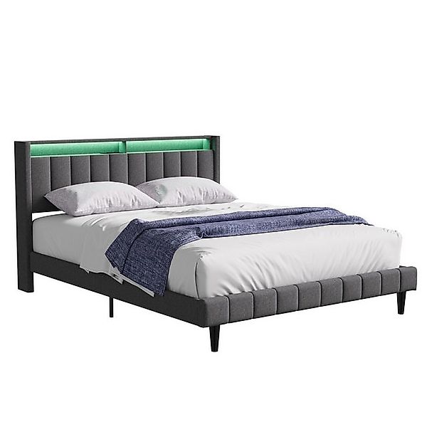 FUROKOY Jugendbett Doppelbett Polsterbett mit LED-Beleuchtung Stauraum Kopf günstig online kaufen