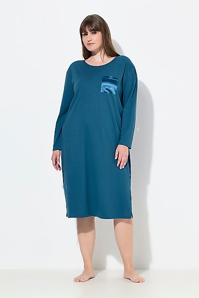 Ulla Popken Nachthemd Nachthemd Satin-Brusttasche Rundhals günstig online kaufen