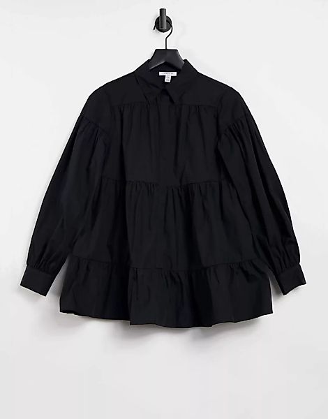 Topshop – Abgestuftes Popelinehemd in Schwarz günstig online kaufen