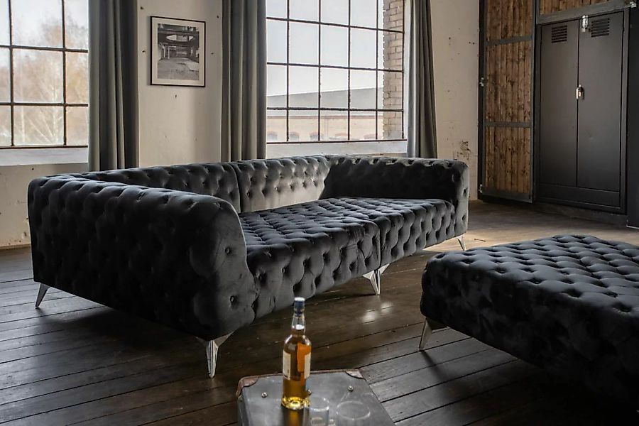 KAWOLA Big Sofa NARLA Chesterfield Sofa Velvet schwarz günstig online kaufen