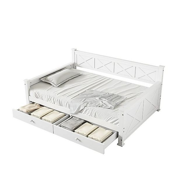 OKWISH Holzbett Stauraumbett, Einzelbett,Flachbett,mit 2 Schubladen (Flachb günstig online kaufen