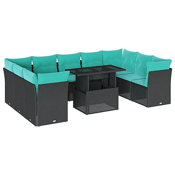 vidaXL 10-Tlg Gartensofa-Set mit Kissen Schwarz Polyrattan 3266817 günstig online kaufen
