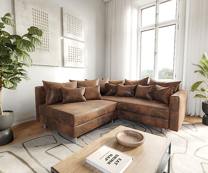 DELIFE Ecksofa Clovis, Braun Antik Optik günstig online kaufen