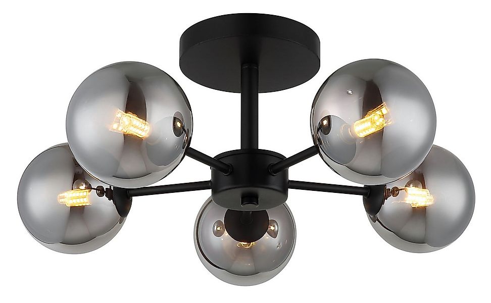 my home Deckenleuchte Alma, ohne Leuchtmittel, Metall schwarz-matt, Glas Ra günstig online kaufen