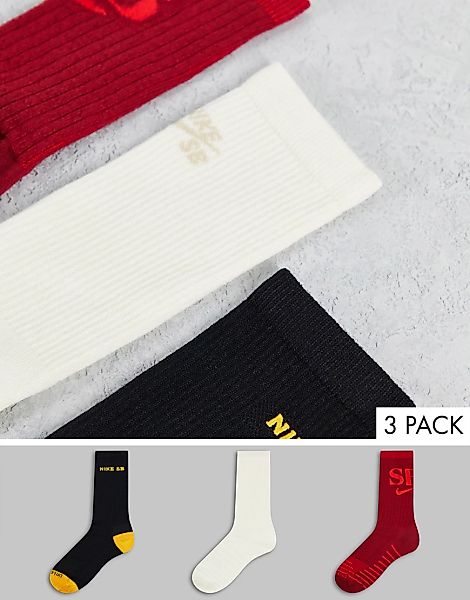 Nike – SB Everyday Max – Socken im 3er-Pack in Schwarz, Creme und Rot-Mehrf günstig online kaufen