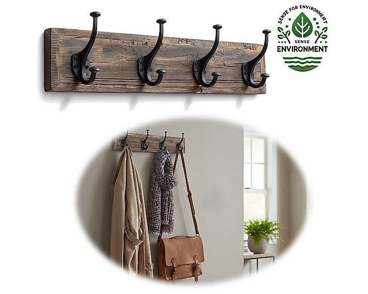 LS-LebenStil Wandgarderobe Vintage Teakholz Braun 50cm Garderobenleiste Gar günstig online kaufen