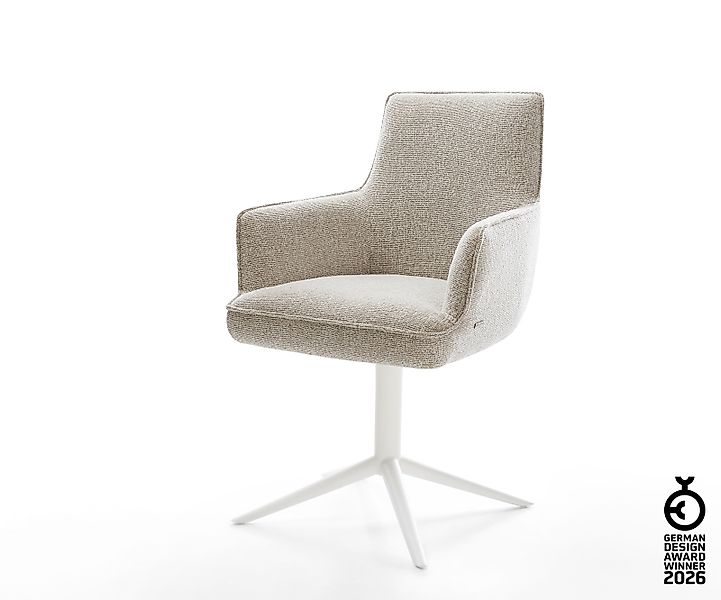 Drehstuhl Heira-Flex mit Armlehnen Webstoff Soft Beige Fußkreuz Weiß 360° d günstig online kaufen