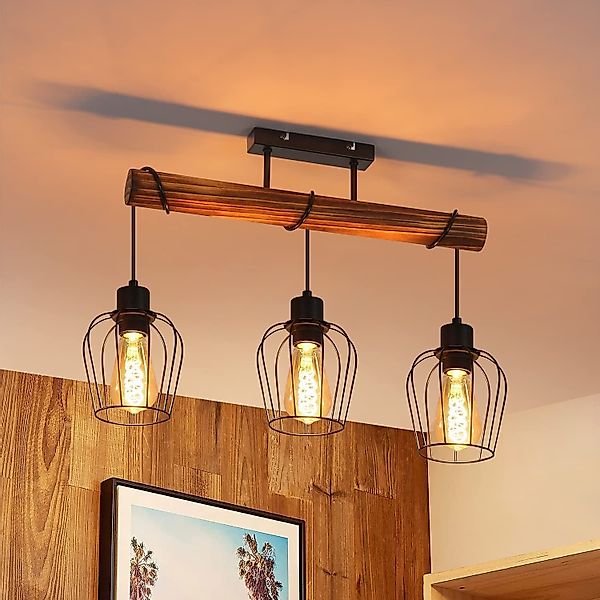 Nettlife Deckenleuchte Holz 3 flammig Retro günstig online kaufen