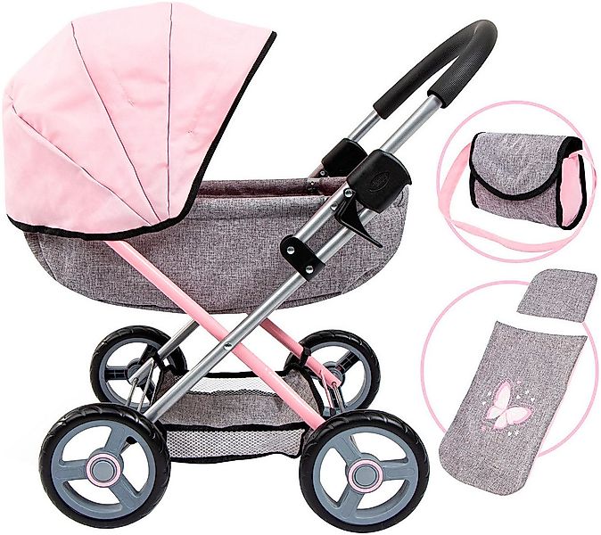 Bayer Puppenwagen Cosy, grau/rosa, mit Wickeltasche günstig online kaufen