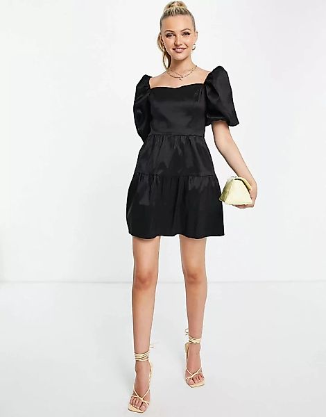 Girl In Mind ‑ Hängerkleid mit Puffärmeln und eckigem Ausschnitt in Schwarz günstig online kaufen
