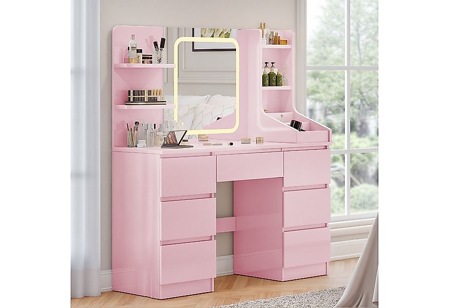 HOMALL Schminktisch mit dreifarbigen LED-Leuchten, Spiegeln und viel Staura günstig online kaufen