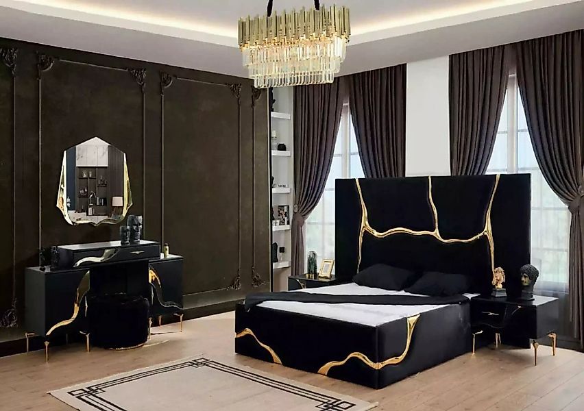 JVmoebel Bett Luxus Schlafzimmer Möbel Bett mit goldenen Schlagen Muster Be günstig online kaufen