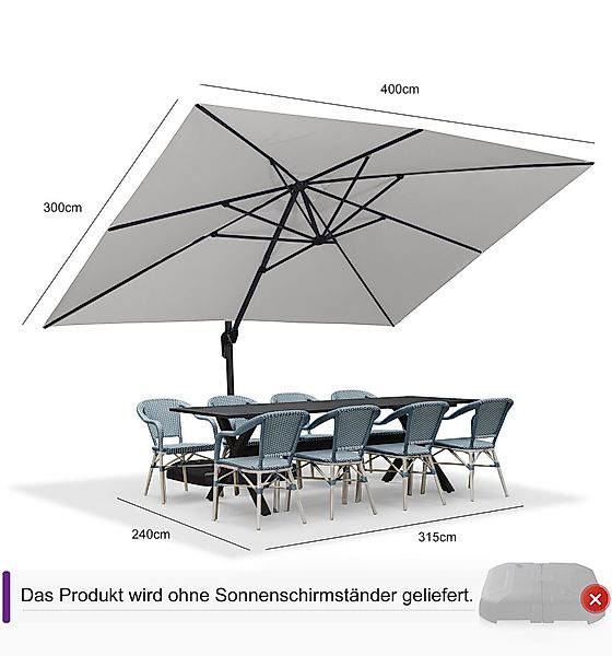 PURPLE LEAF Sonnenschirm Rechteckiger Alu Balkonschirm, Groß Ampelschirm, L günstig online kaufen