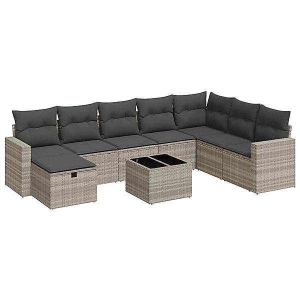 vidaXL 9-Tlg Garten-Sofagarnitur mit Kissen Hellgrau Poly Rattan 3325448 günstig online kaufen