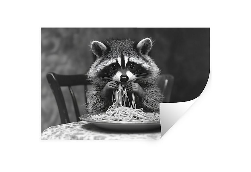 MuchoWow Wandsticker Waschbär - Niedlich - Pasta - Tischtuch - Schwarz - We günstig online kaufen