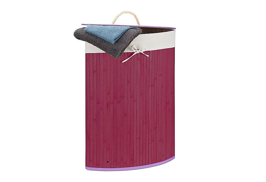 relaxdays Wäschekorb Eckwäschekorb Bambus, Violett günstig online kaufen