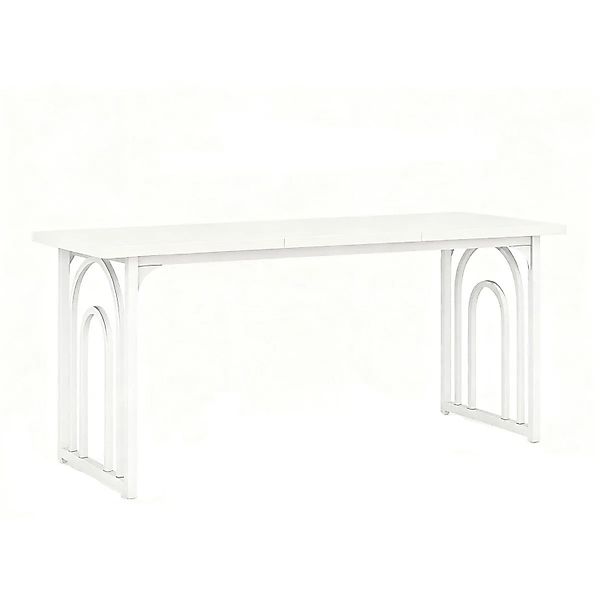 Costway Esszimmertisch Holz 160 x 60 cm mit Metallbeinen Weiß günstig online kaufen