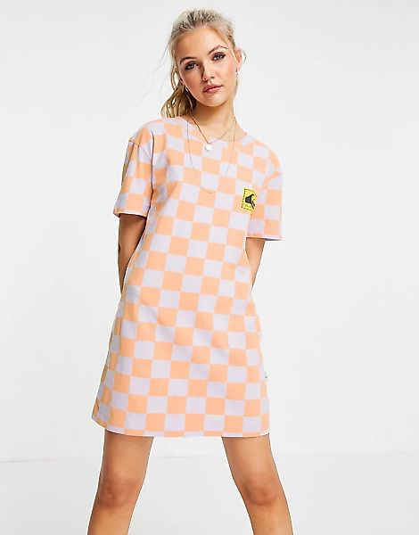 Quiksilver – Standard – Kariertes T-Shirt-Kleid in Orange günstig online kaufen