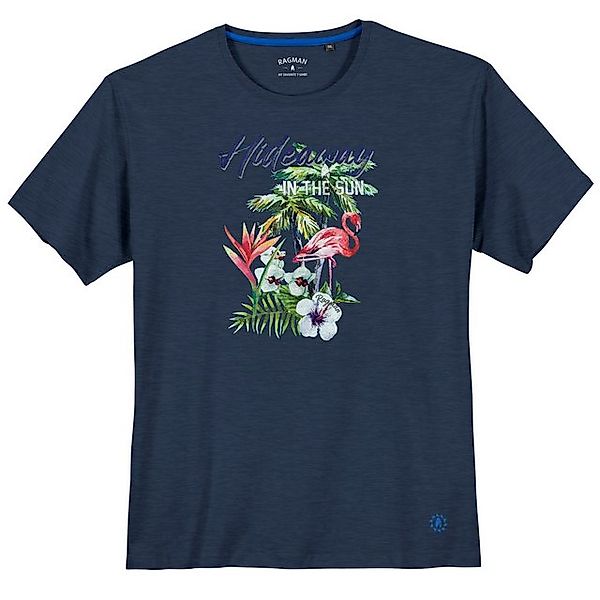 RAGMAN Rundhalsshirt Große Größen Herren T-Shirt rauchblau Frontprint Flami günstig online kaufen