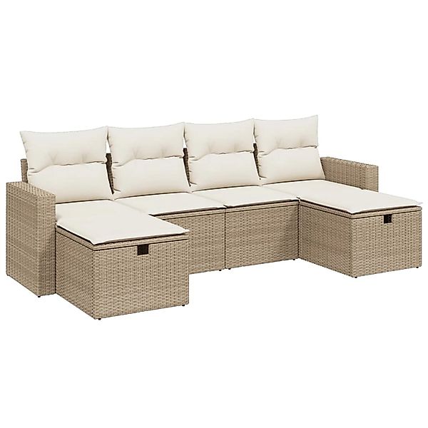 vidaXL 6-Tlg Garten-Sofagarnitur mit Kissen Beige Poly Rattan 3263544 günstig online kaufen