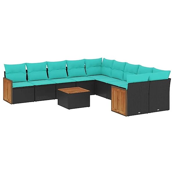 vidaXL 11-Tlg Gartensofa-Set mit Kissen Schwarz Polyrattan 3228038 günstig online kaufen