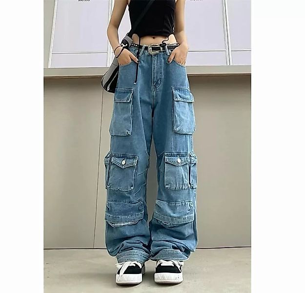KIKI Loungepants Harajuku Jean Brief Drucken Denim Hose Straight Leg Vintag günstig online kaufen