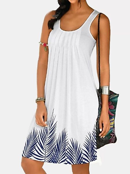Bedrucktes ärmelloses Plissee-Sommerkleid mit O-Ausschnitt günstig online kaufen